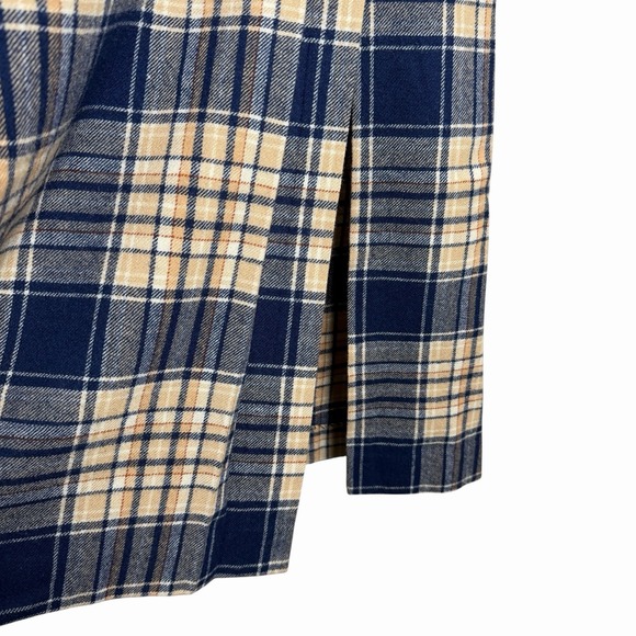 VTG Pendleton 100 % Virgin Wool Plaid Skirt 9/10 Blue Tan A-Line Midi USA Preppy - Picture 6 of 12